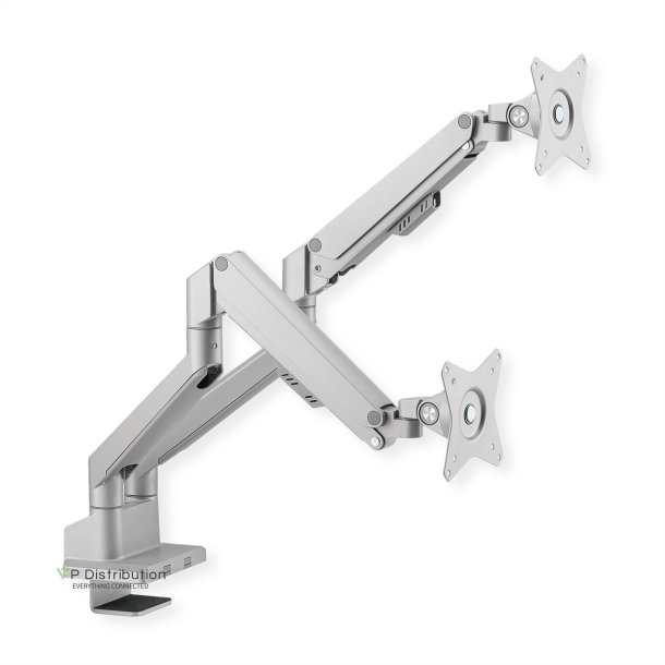 ROLINE Dual LCD Monitor Stand Pneumatic, Desk Clamp, Pivot, 2 Joints, silver