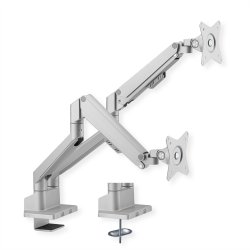 ROLINE Dual LCD Monitor Stand Pneumatic, Desk Clamp, Pivot, 2 Joints, silver