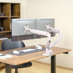 ROLINE Dual LCD Monitor Stand Pneumatic, Desk Clamp, Pivot, 2 Joints, silver