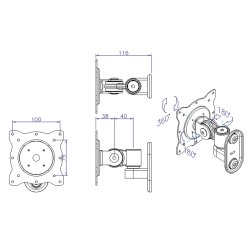 ROLINE LCD Monitor Arm, Wall Mount, 3 Joints, black