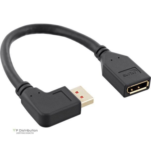 InLine&reg; DisplayPort 1.4 adapter cable M/F, 8K4K, angled left, black/gold, 0.15m