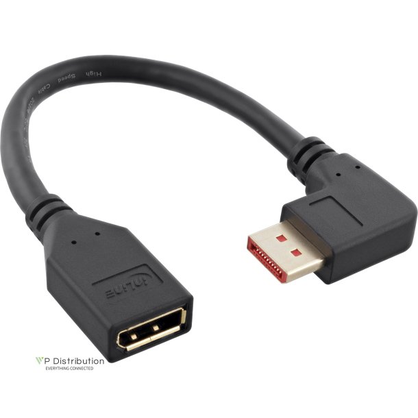 InLine&reg; DisplayPort 1.4 adapter cable M/F, 8K4K, angled right, black/gold, 0.15m