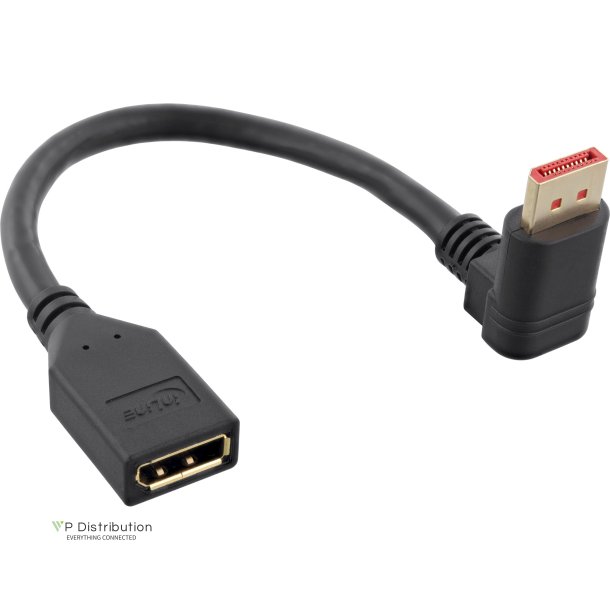 InLine&reg; DisplayPort 1.4 adapter cable M/F, 8K4K, downward angled, black/gold, 0.15m