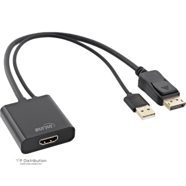 InLine&reg; HDMI F to DisplayPort M Converter Cable, 4K, black/gold, 0.3m