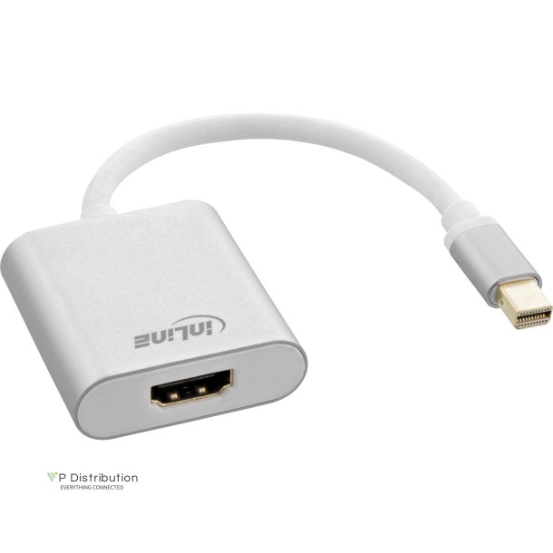 InLine&reg; Mini DisplayPort HDMI Adaptor Aluminum with Audio, 4K/60Hz, white, 0.15m