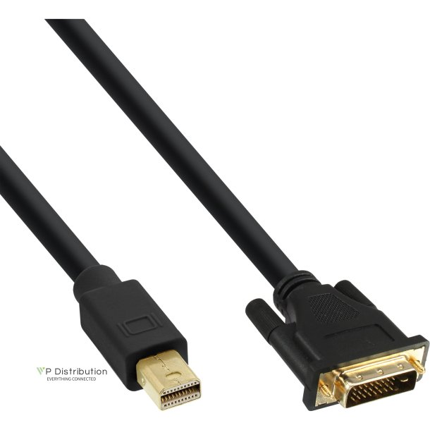 Inline&reg; Mini DisplayPort male to DVI-D 24+1 male cable, black/gold, 1m