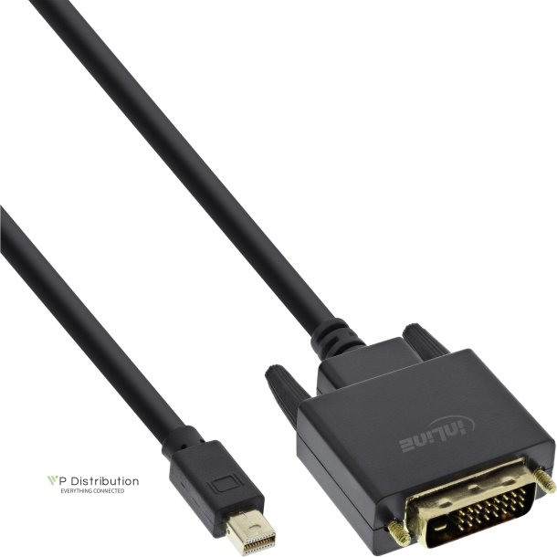 Inline&reg; Mini DisplayPort male to DVI-D 24+1 male cable, black/gold, 2m