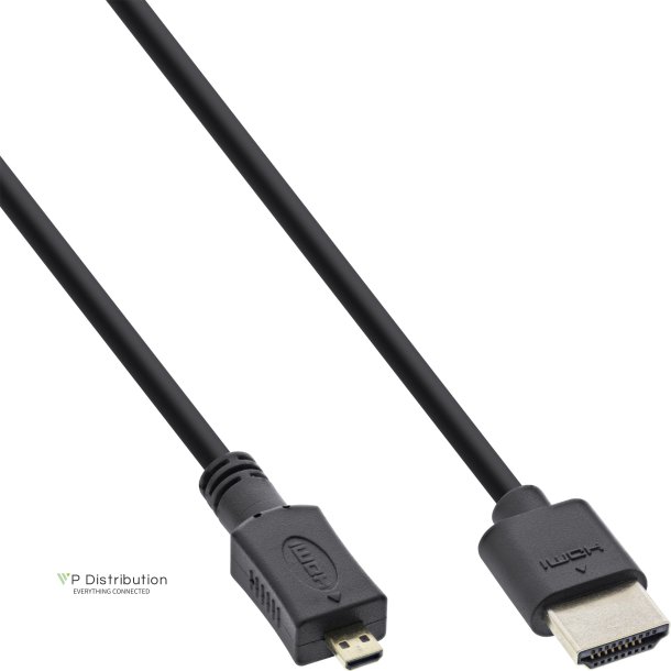 InLine&reg; High Speed HDMI Cable with Ethernet Type A to D male super slim black / gold 0.3m