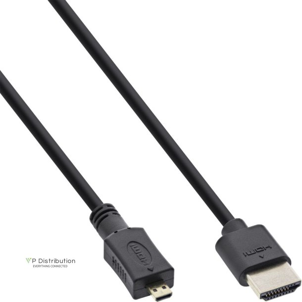 InLine High Speed HDMI Cable with Ethernet Type A to D male super slim black / gold 1m