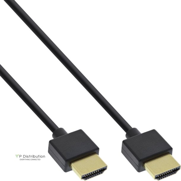 InLine High Speed HDMI Cable with Ethernet Type A to A male super slim black / gold 1m