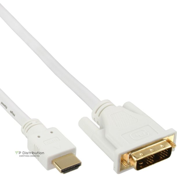 InLine HDMI-DVI cable, HDMI male to DVI 18+1 male, white/gold, 5m