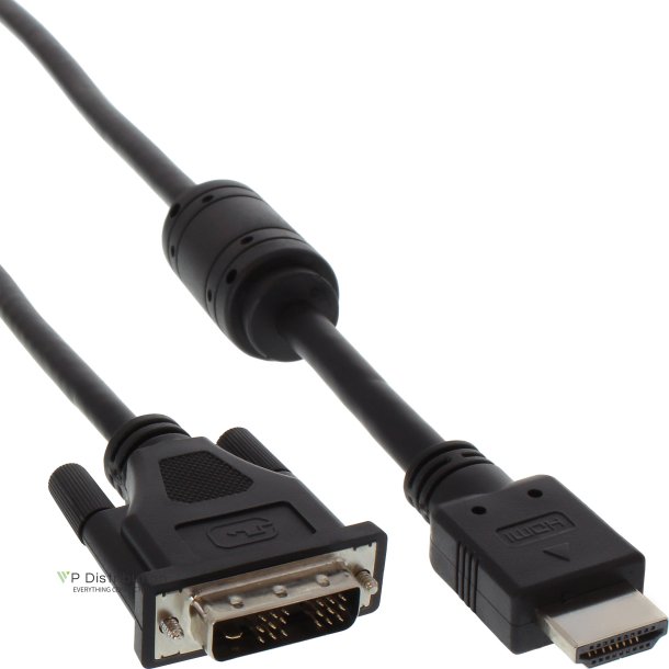 InLine&reg; HDMI-DVI Cable 19 Pin male to 18+1 male + ferrite choke black 0.5m