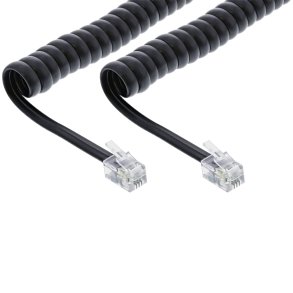 InLine® Coiled Cord RJ10 direct assigned male / male, black, up to 2m