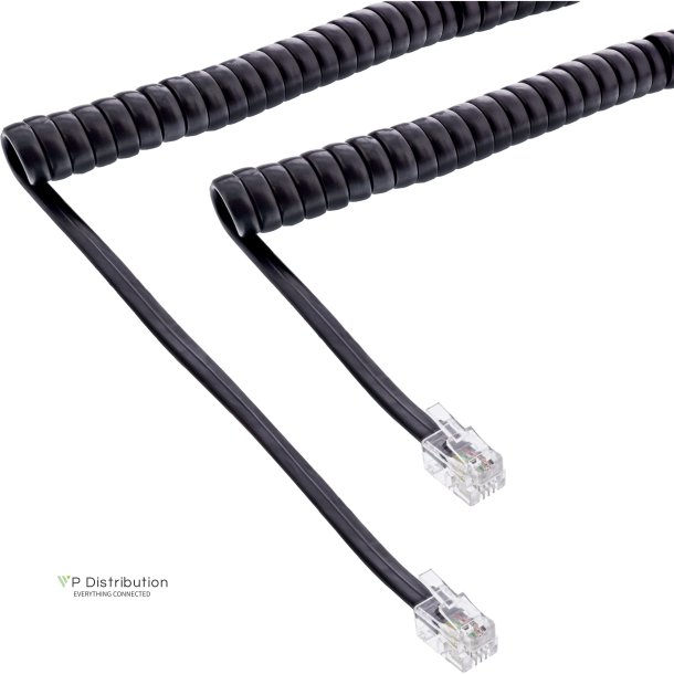 InLine&reg; Handset spiral cable, RJ10 4P4C M/M, black, max. 4m