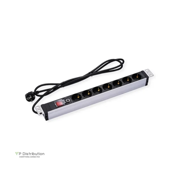 VALUE 19" 1UH, PDU 7 - way Socket, 45, with overload protector, 2m