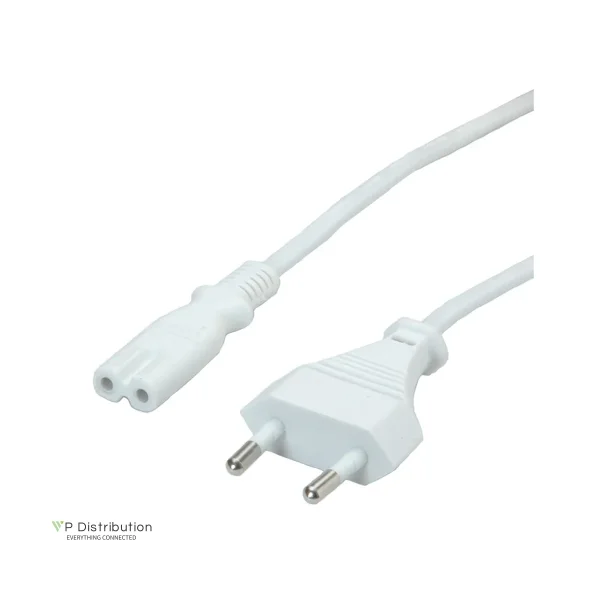 VALUE Euro Power Cable, 2pin, white, 1m