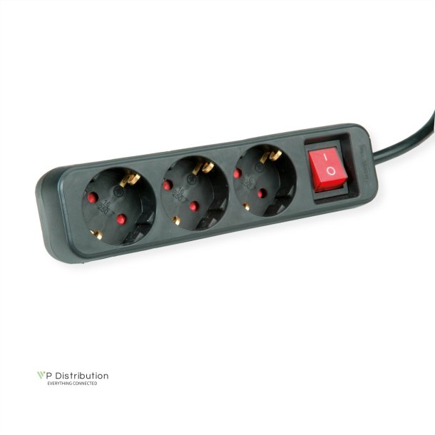 ROLINE Power Strip, 3-way, with Switch, black, 1.5 m