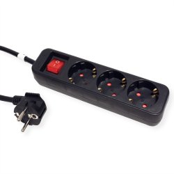 ROLINE Power Strip, 3-way, with Switch, black, 3 m