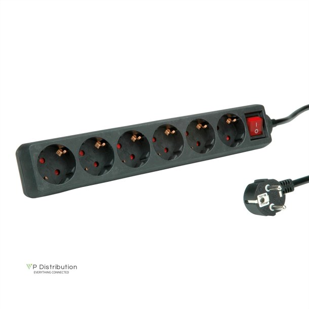 ROLINE Power Strip, 6-way, with Switch, black, 1.5 m