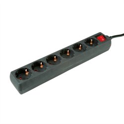 ROLINE Power Strip, 6-way, with Switch, black, 1.5 m