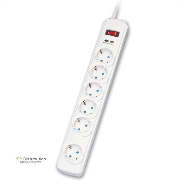 ROLINE Power Strip, 6-way, Surge Protection, white, 1.8 m