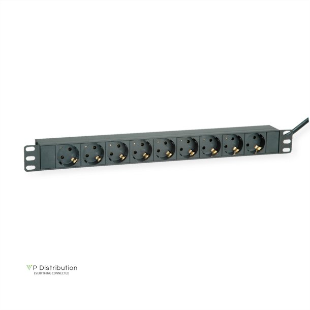 ROLINE PDU for Cabinet, 9x socket, 45&deg;, 16A, black, 2 m