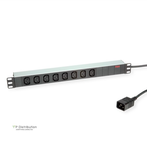 ROLINE 19" PDU for Cabinets 8x 3600W, IEC320 C13 - C20 M, Aluminium, 2 m