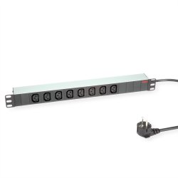 ROLINE 19" PDU for Cabinets 8x 3600W, IEC320 C13 - German Type M, Aluminium, 2 m