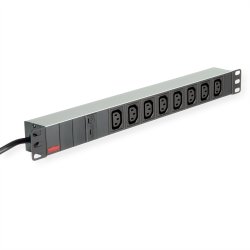 ROLINE 19" PDU for Cabinets 8x IEC320 C13 - C14 M, 10A fused, Aluminium, 2 m