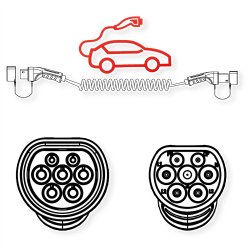 ROLINE EV Charging Cable Assembly Type2, 1-Phase, 250VAC (1P+N+E), 32 A, 7.4 kW, spiral, 7.5 m