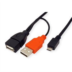 ROLINE USB2.0 Y Cable, 2x Type A M/F - 1x MicroB M, 1m