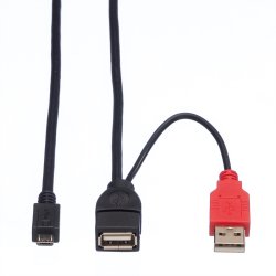 ROLINE USB2.0 Y Cable, 2x Type A M/F - 1x MicroB M, 1m