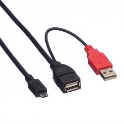 ROLINE USB2.0 Y Cable, 2x Type A M/F - 1x MicroB M, 1m