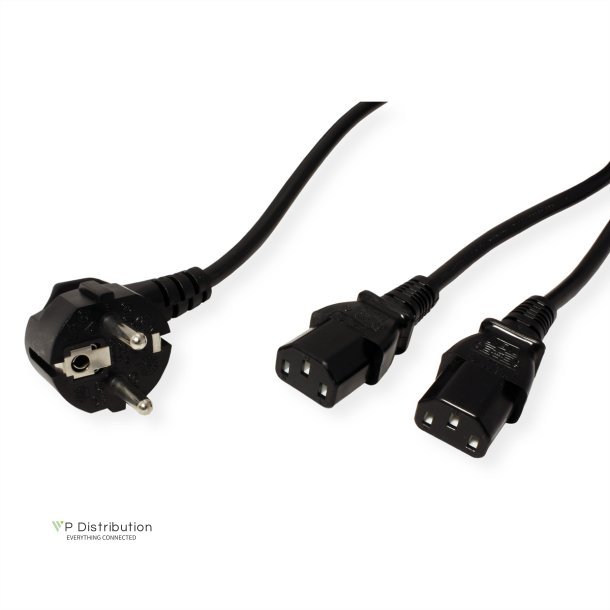 ROLINE Y-Power Cable, 2x straight IEC Connector, black, 2 m