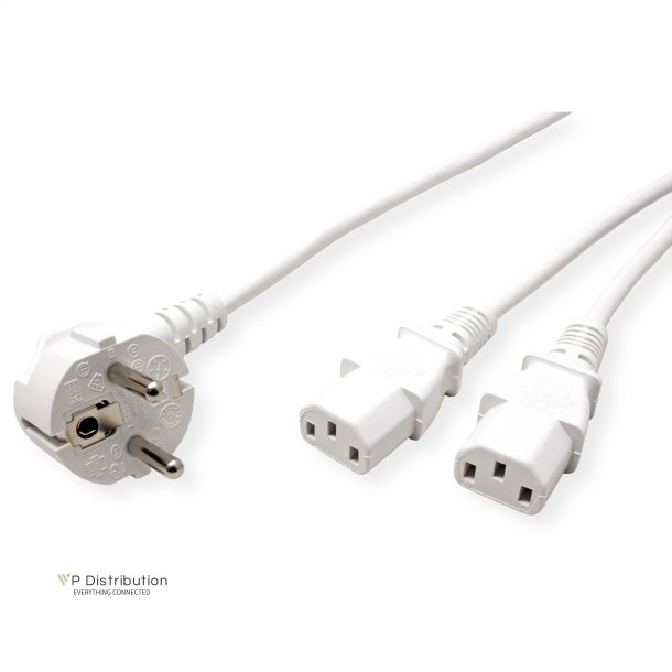 ROLINE Y-Power Cable, 2x straight IEC Connector, white, 2 m