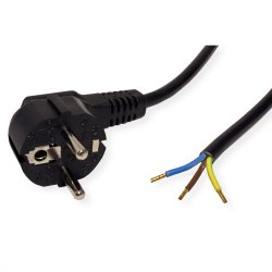 ROLINE Power Cable with Schuko connector / open end, AC 230V, black, 3 m