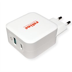 ROLINE USB Wall Charger Euro Plug, 2 Ports, 1x QC3.0 + 1x C (PD), 65W