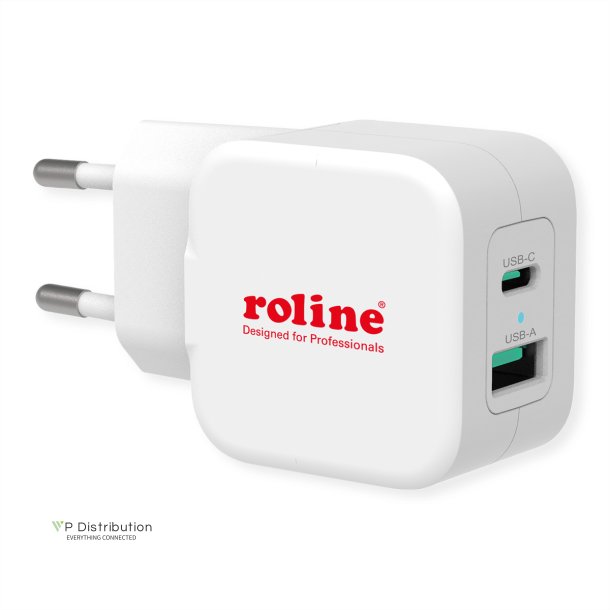 ROLINE USB Wall Charger Euro Plug, 2 Ports, 1x QC3.0 A + 1x C (PD), 20W