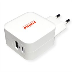 ROLINE USB Wall Charger Euro Plug, 2 Ports, 1x QC3.0 A + 1x C (PD), 38W