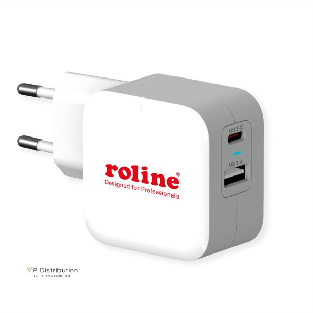 ROLINE USB Wall Charger Euro Plug, 2 Ports, 1x QC3.0 A + 1x C (PD), 38W