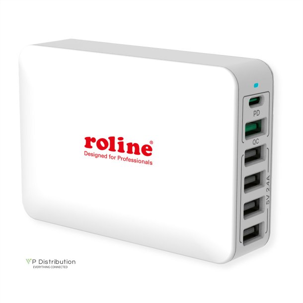 ROLINE USB Charger, 6 Ports (4x USB A, 1x USB C, 1x USB A QC3.0), max. 60W