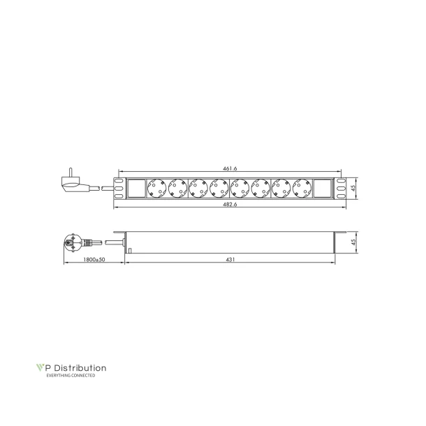 VALUE 19" 1UH, PDU 8 - way Socket, 45, 3m