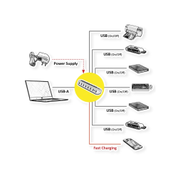 ROLINE USB3.2 Gen1 Hub, 7x USB-A Ports, Swappable Buttons