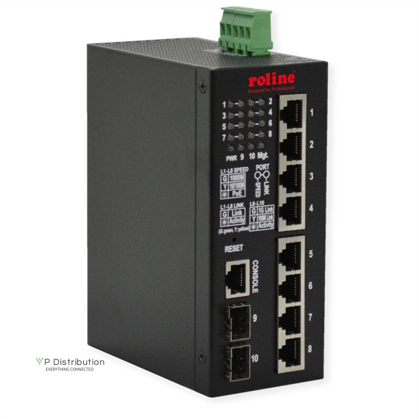 ROLINE Ind. SNMP 10x GbE Switch, 2x SFP Web-based Managed, 250W