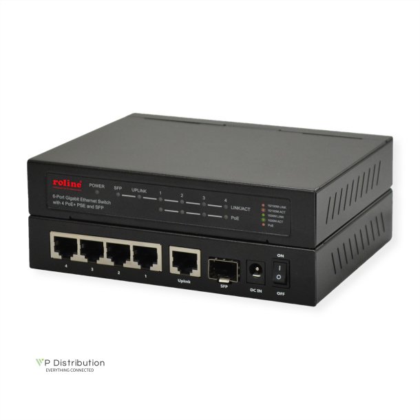 ROLINE Gigabit Ethernet Switch, 6x (5xGbE + 1x Gbic(SFP),  4x PoE+)