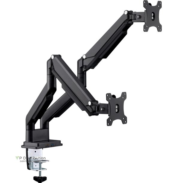 InLine&reg; Desktop mount with lifter and USB 3.0, movable, for two Displays up to 81cm (32") max. 9kg