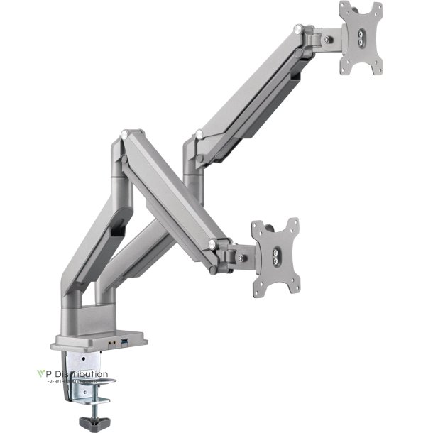 InLine&reg; Desktop mount with lifter and USB 3.0, movable, for two Displays up to 81cm (32") max. 9kg