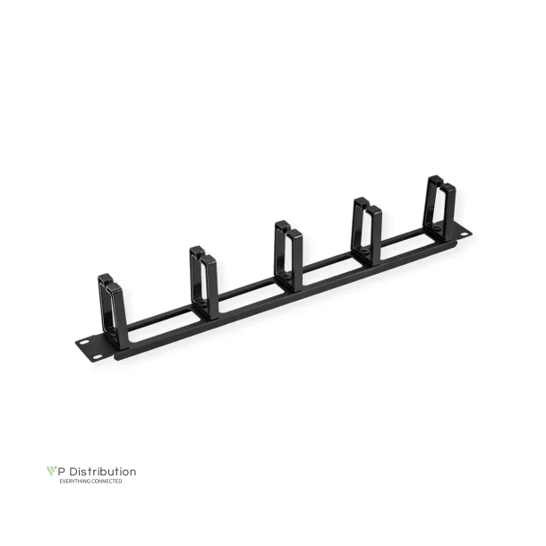 VALUE 19" 1UH Cable Management Plate, type C - 5 Hooks, front panel / feed through, RAL 9005 black