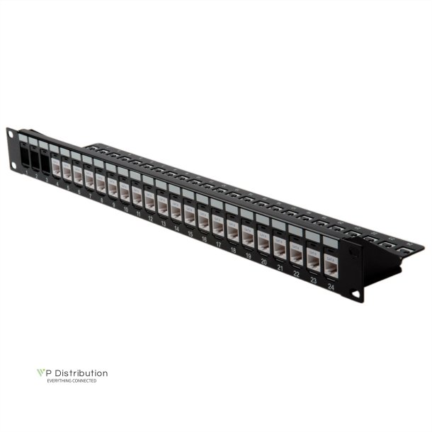 Keystone 19" Module frame UTP Cat5/6 Cl.D/E, 24 Ports, blank, UTP, black