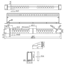 19&ouml; 1U STP Blank PatchPanel, 16x RJ45 RJ45, C5e/6/6A Keystone Jack